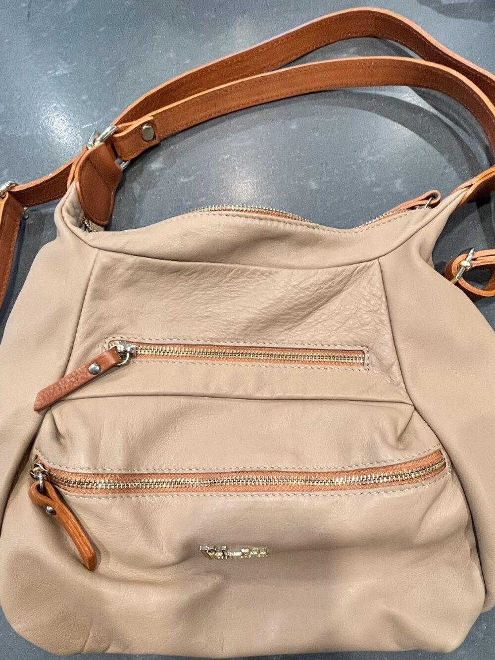 Valentina Italian Leather Convertible Backpack Purse Hobo Sling Bag - Tan/Taupe